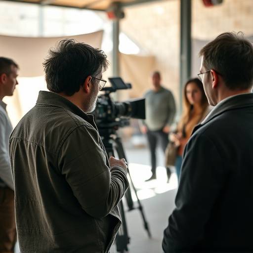 Director giving instructions to actors during a scene